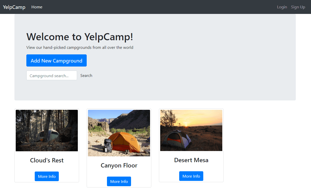 Yelp Camp Screenshot