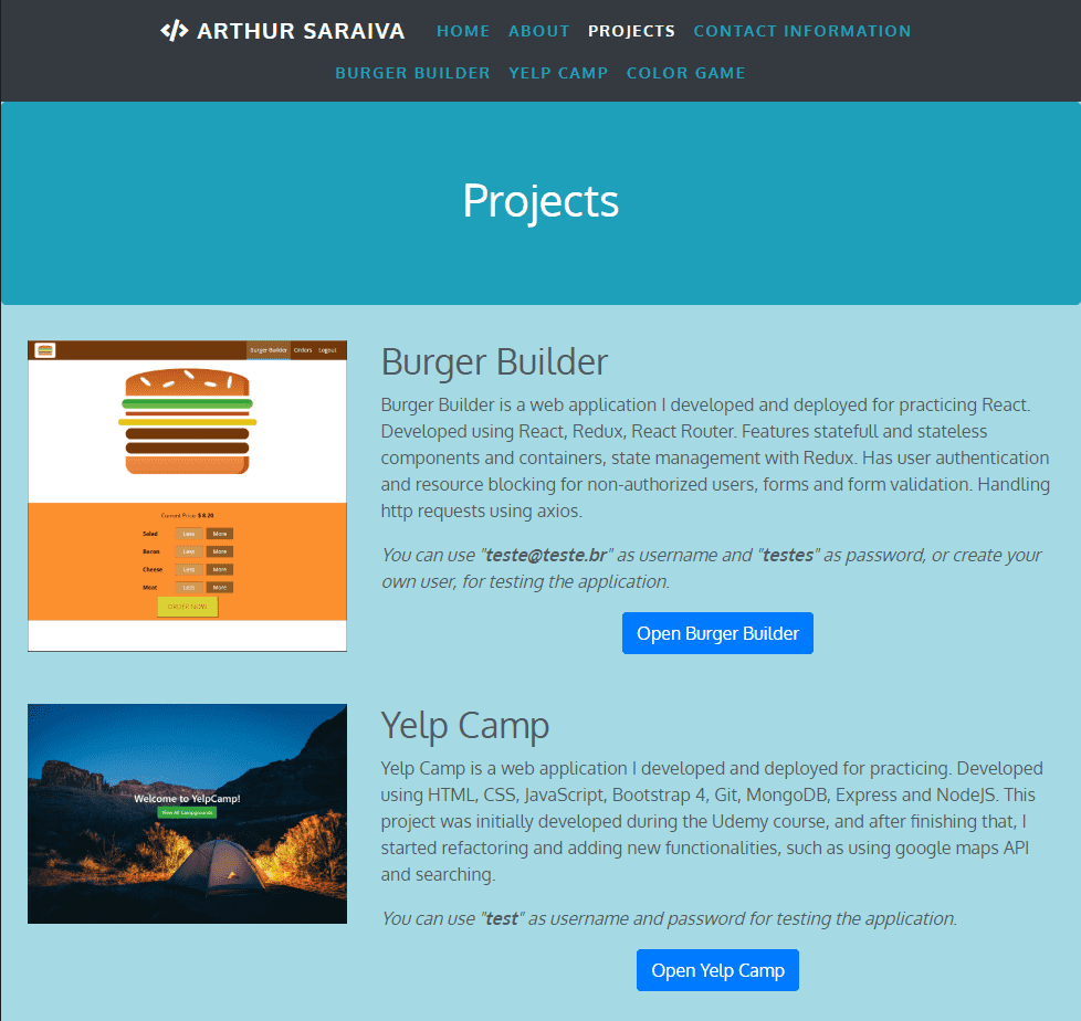 Portfolio Page HTML version Screenshot